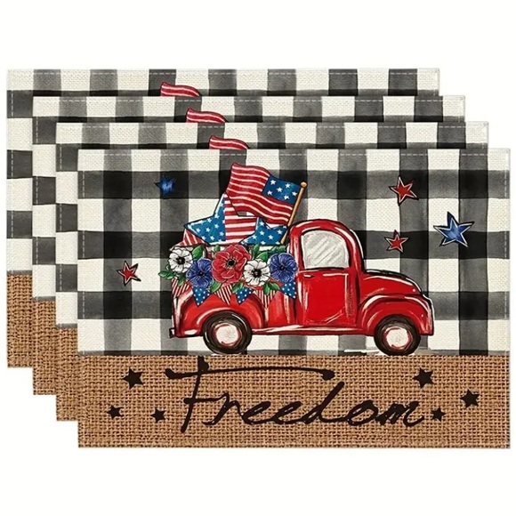 NWT- Set of 4- Buffalo Check- Patriotic 🇺🇸 Farmtruck Freedom- Placemats 12x18 - Picture 1 of 8
